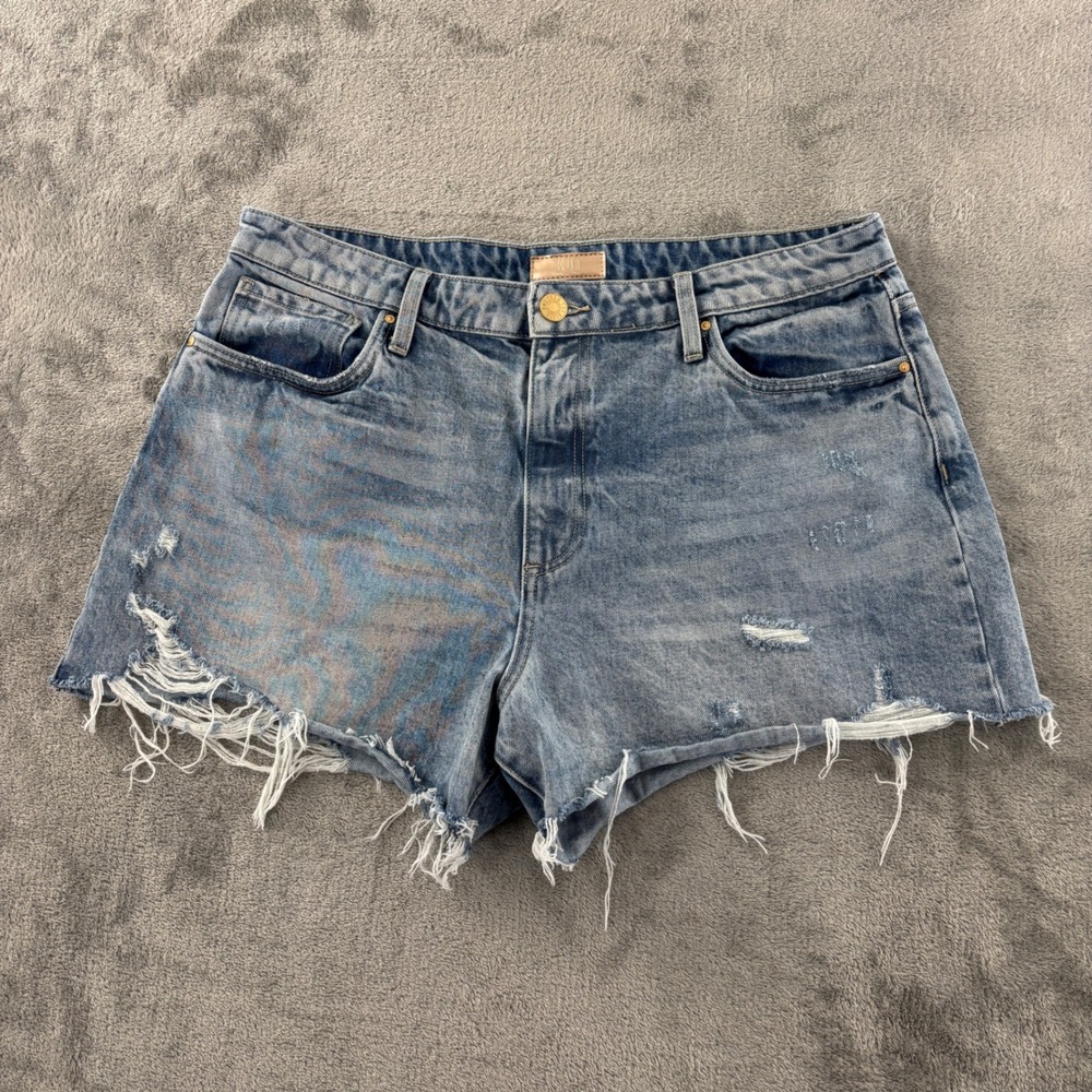 Kut from the Kloth Taylor High Rise Denim Shorts Womens 14 Blue Distressed